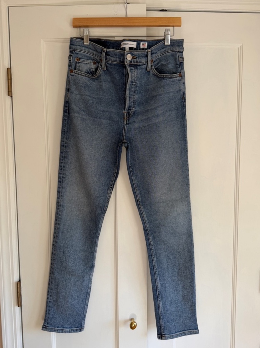 RE/DONE Originals High Rise Ankle Crop Straight Jeans Mid 90s Blue, women’s 29